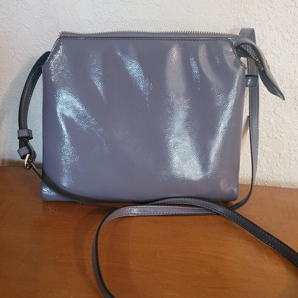 Stylish Patent Leather Crossbody Bag – Slate Blue Purse with Adjustable Strap